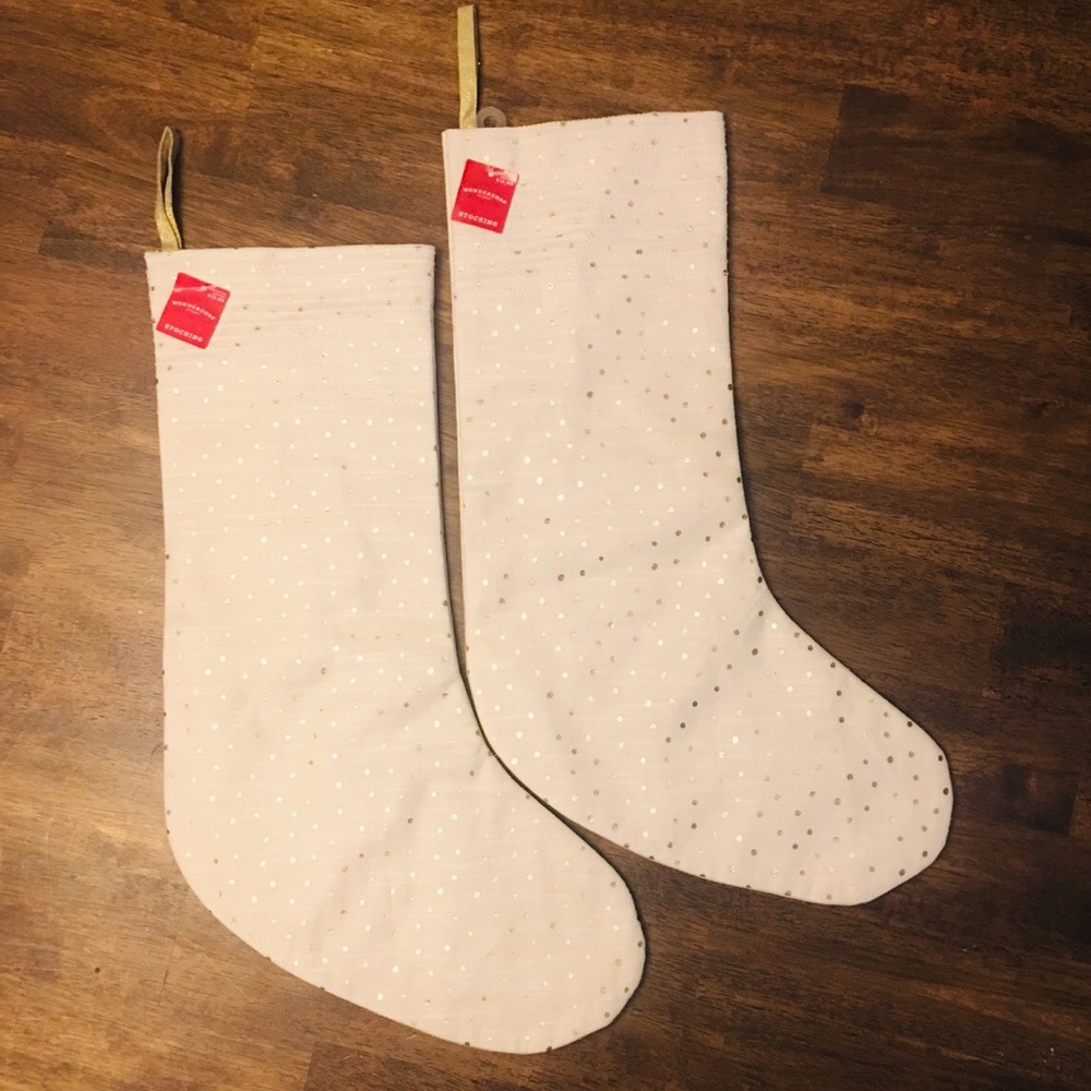 NWT Beige & gold “Wondershop” Christmas stocking